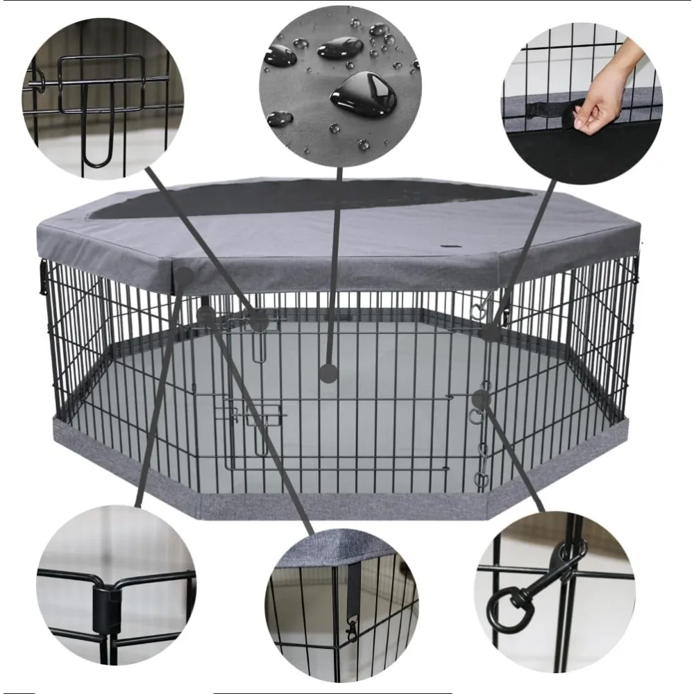 

New upgrade Foldable Metal Dog Exercise Pen Indoor/Outdoor 8 Panel 24" W w/Top Cover&Bottom Pad,59"L x 59"W x 30"H-Hot-Sell!