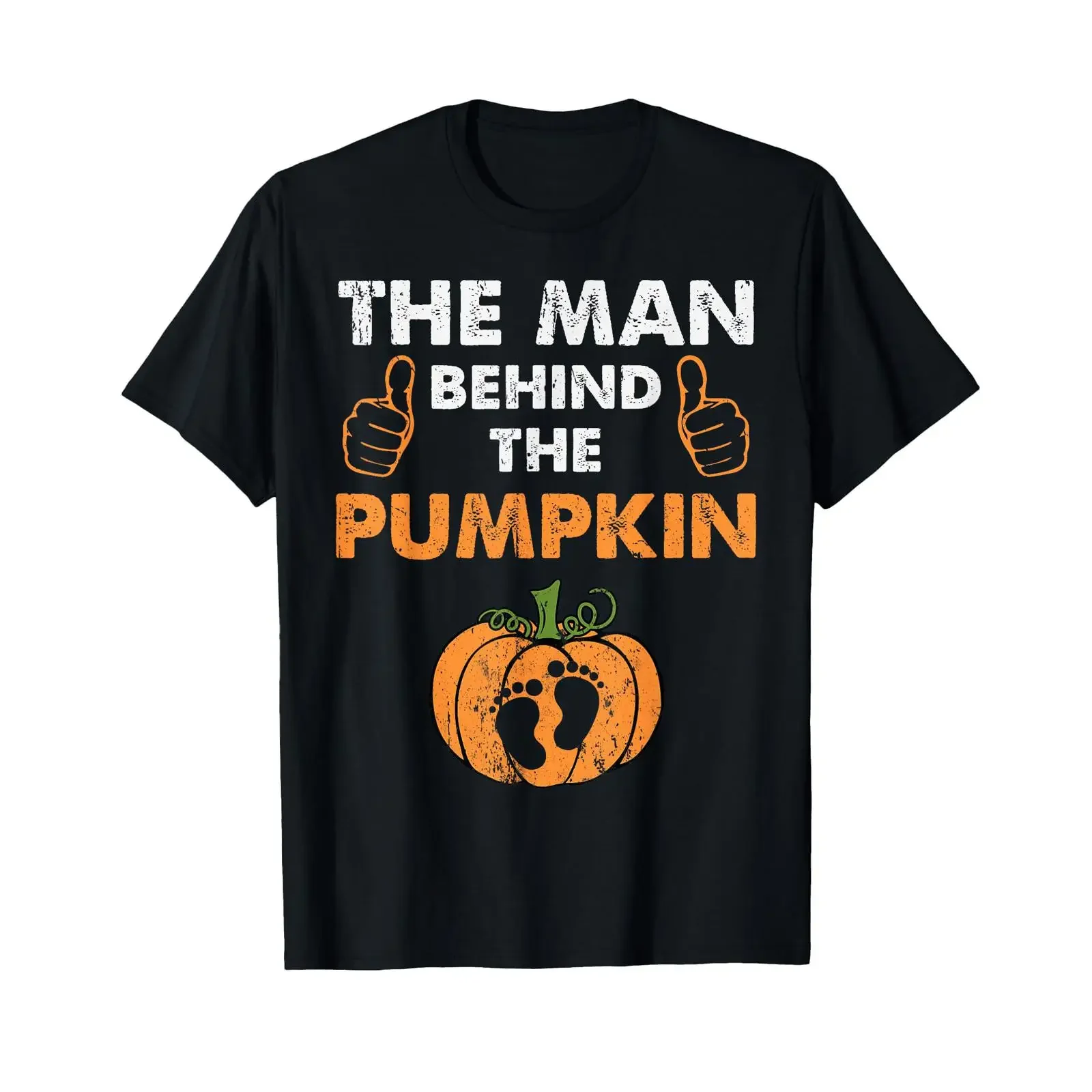 Mens Funny Halloween Pregnancy Baby Shower Man Behind The Pumpkin T Shirt vintage Washed Casual Slightly Top For Everyday Wear