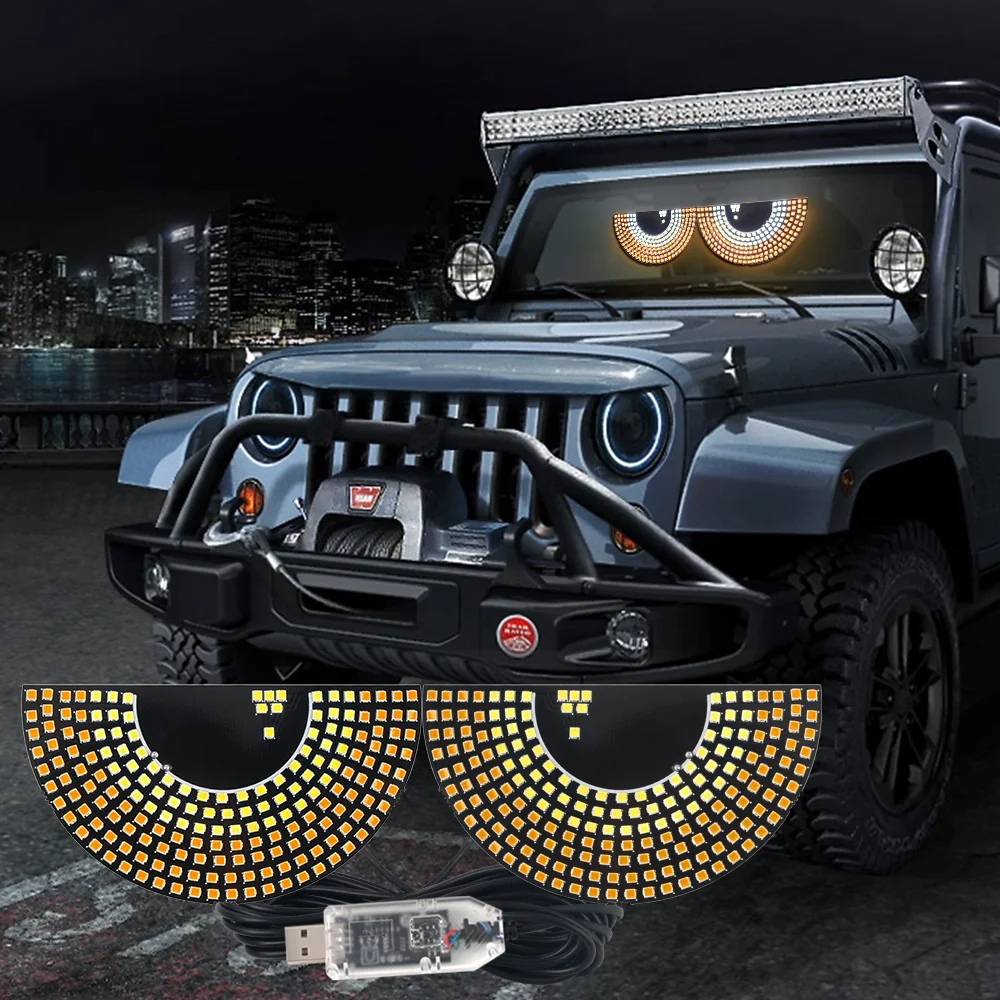Devil‘s Eyes LED Light Car Warning Signal Lamp Matrix Pixel Panel Devil Eyes Animation Display USB Decoration for Car Windshield