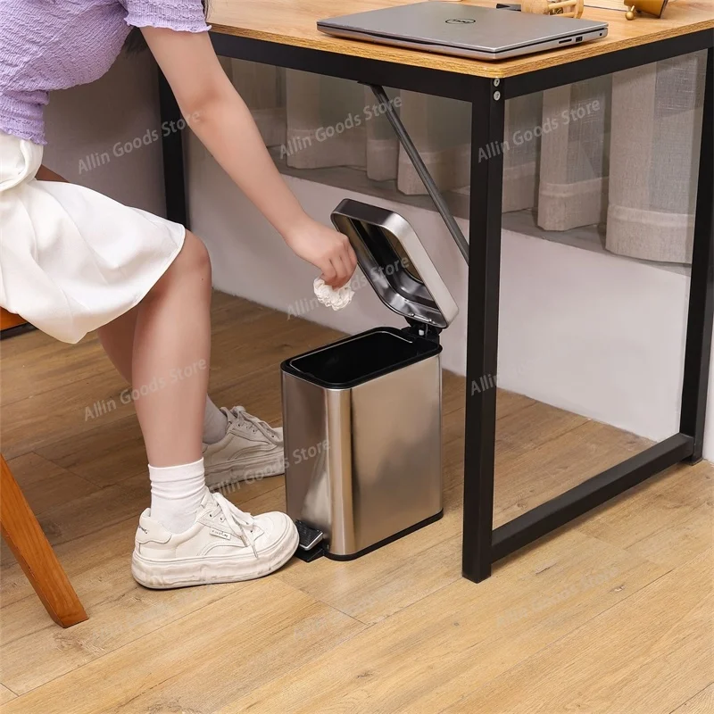 Stainless Steel Pedal Trash Can With Lid And Inner Bucket Silent Close Narrow Bin For Bathroom Toilet Kitchen Home Space Saving