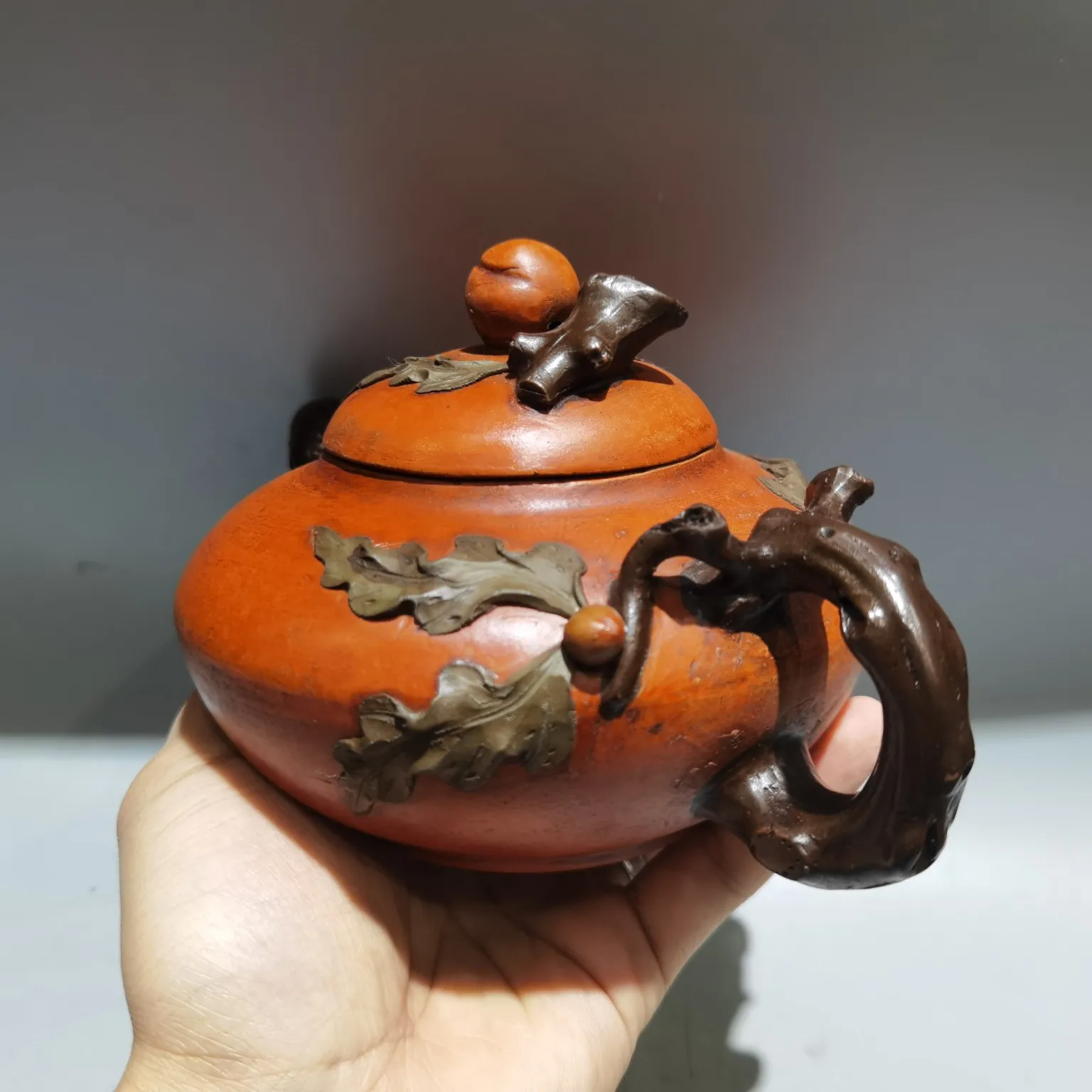 8 "الصينية ييشينغ الأرجواني الطين إبريق الشاي طول العمر الخوخ غطاء الجذع على شكل البطيخ كرمة إبريق الشاي غلاية إبريق الشاي الإبريق جمع الثروة