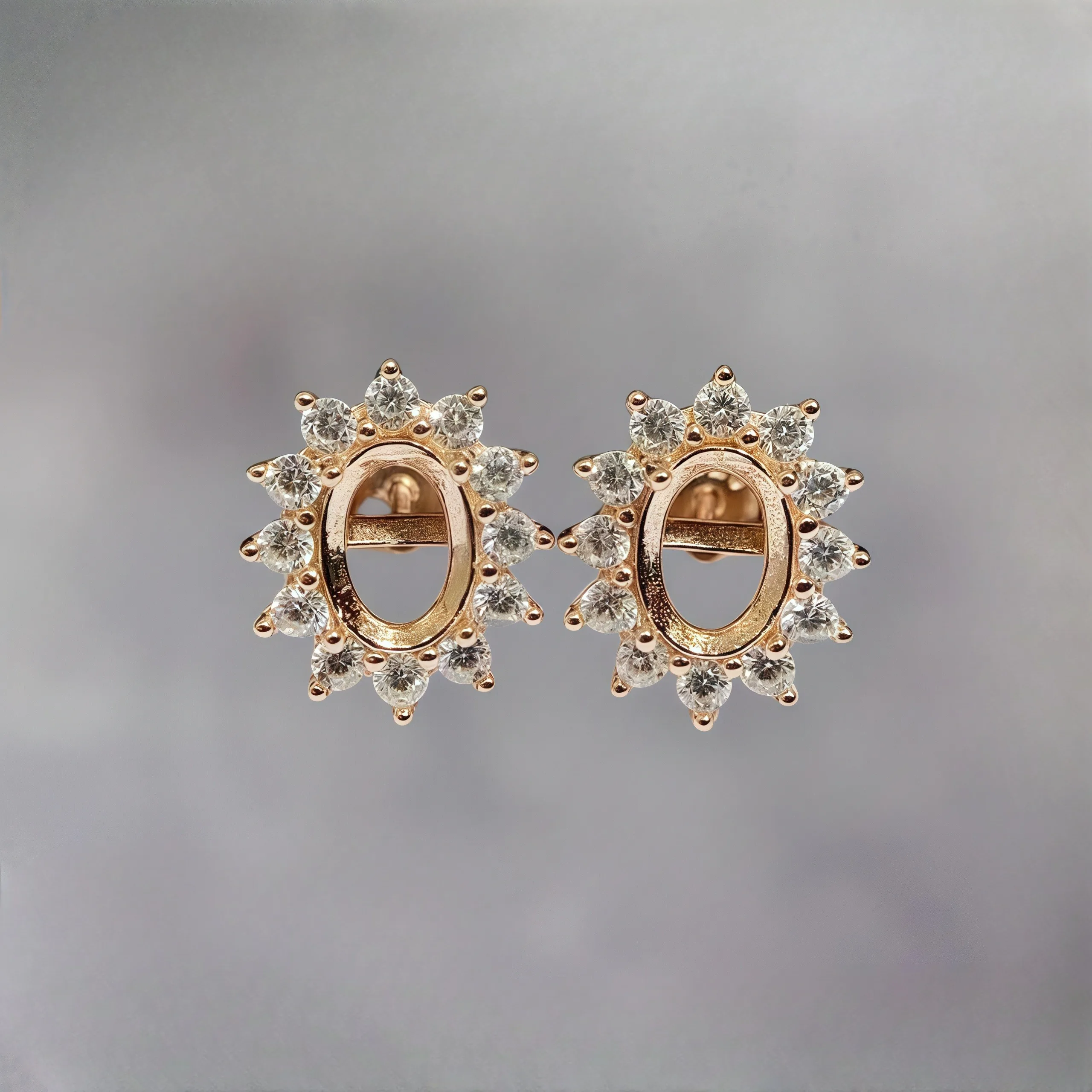 L S925 Sterling Silver DIY Empty Holder Earrings Settings 4*6/5*7/6*8mm Oval Stone Fine Charm Jewelry Flower Design for Woman