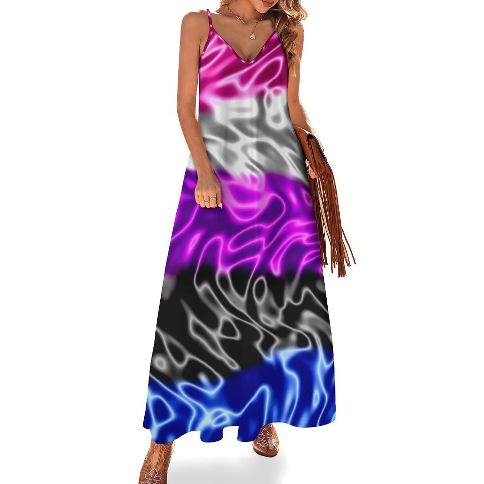 

Gender Fluid Flag Inspired Swirl Pattern Sleeveless Dress womans clothing Summer skirt