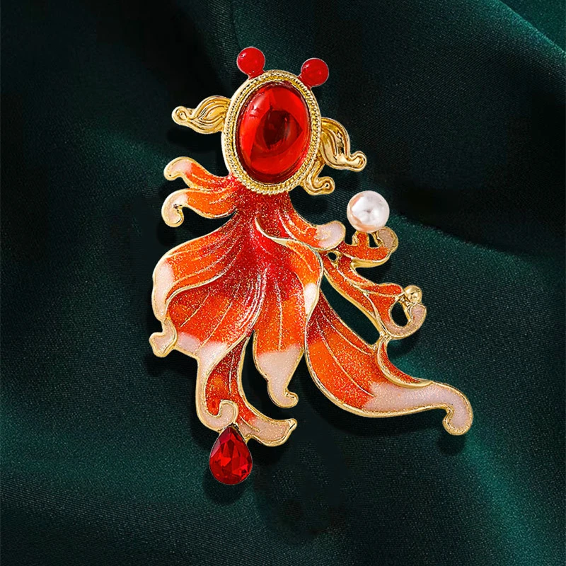 New Creative Exqusite Classic Women Men Koi Resin Enamel Brooches Pins Fashion Vintage Pearl Fish Badges Coat Suit Jewelry