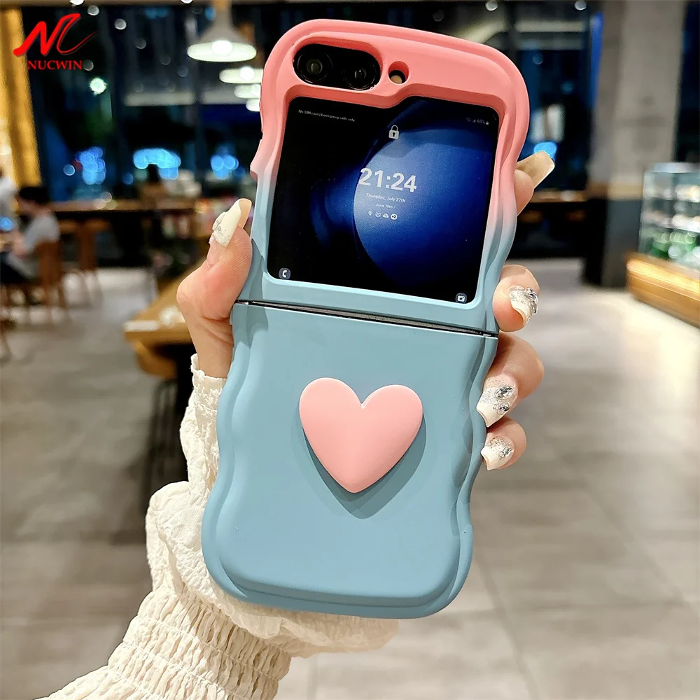 Z Flip6 Case Luxury Gradient Color Cute Love Heart Cases for Samsung Z Flip 5 6 Galaxy ZFlip 3 4 ZFlip6 Zflip5 Wave Border Cover