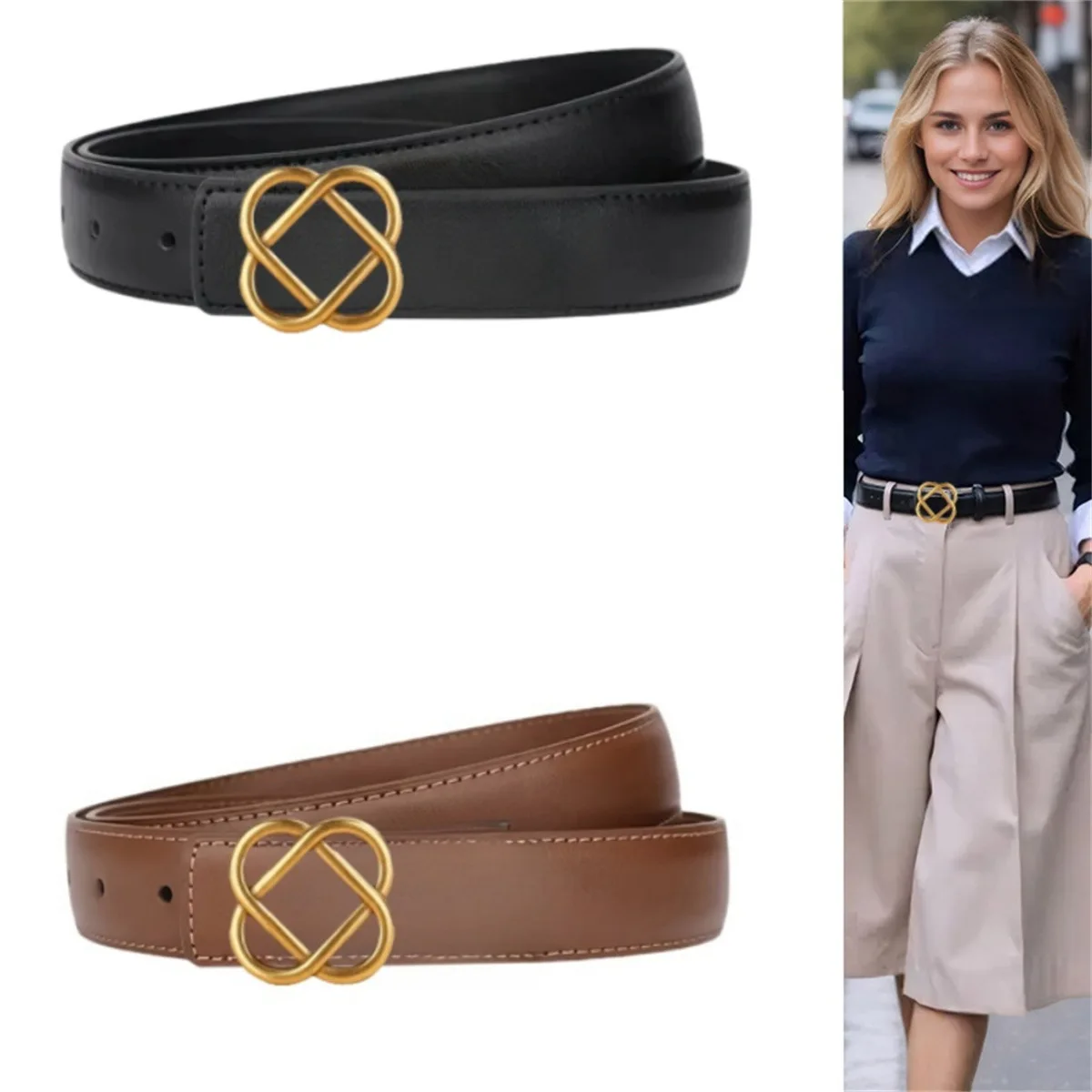 حزام السيدات 2025 موضة جديدة للصيف متعددة الاستخدامات حزام جينز غير رسمي للسيدات ، حزام خصر نسائي فاخر