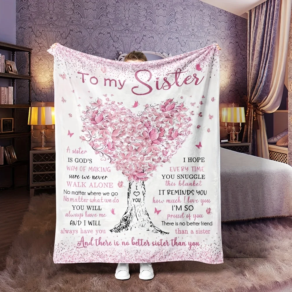 1pc Sisterly Love Gift Blanket, Gift for Sister, Happy Birthday Gift, Unique Love Gift - Love Gift Blanket