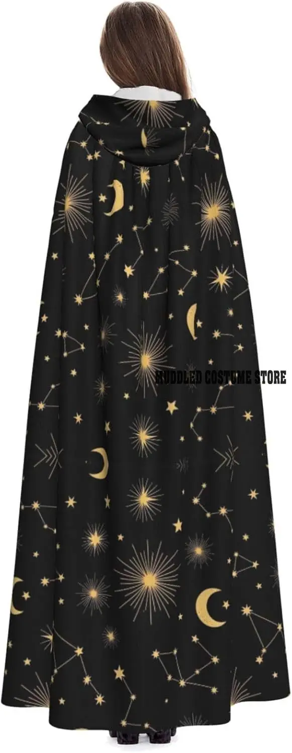 النجوم والقمر مقنعين عباءة الساحرة زي تأثيري كيب هالوين معطف الكبار للجنسين