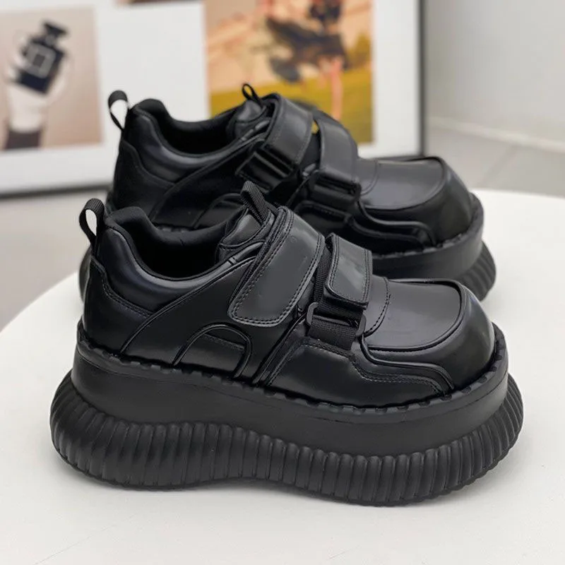 Retro Thick Soled Women's Shoes 2026 Spring Autumn Solid Color Big Head Casual Platform Increased 7cm High Heels Women Sneakers