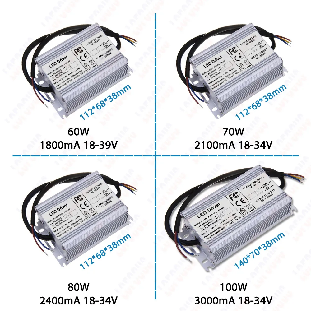 Constant Current LED Driver Waterproof IP67 10W 20W 30W 40W 50W 60W 70W 80W 100W 200W 300W AC 110V 220V Lighting Transformer