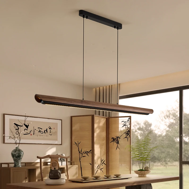 High-quality Eye-protecting Moon-viewing Restaurant Pendant Lamp Walnut Tea Room Island Bar Dining Table Long Strip Light