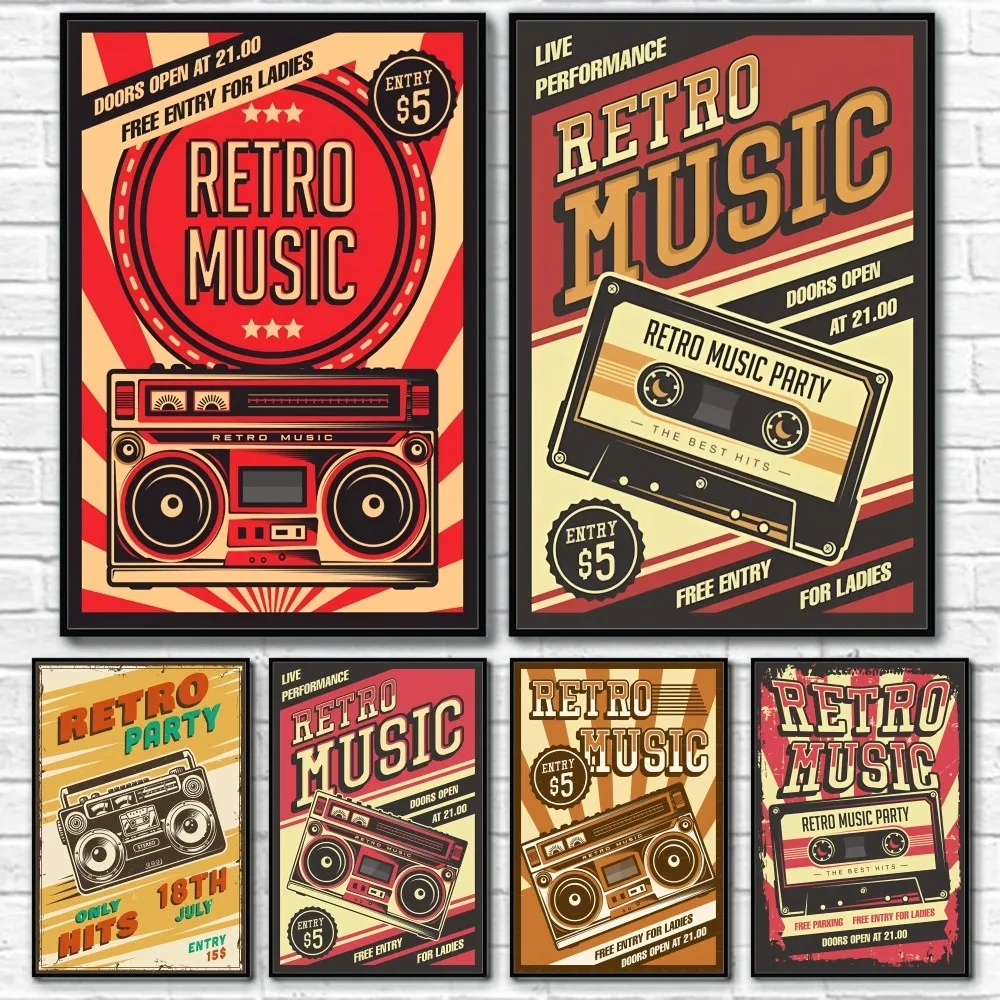 

Vintage Cassette Recorder Music Cover Poster Sticky Wall Art Printing Waterproof Home Living Bed Room Bar Aesthetic Decor