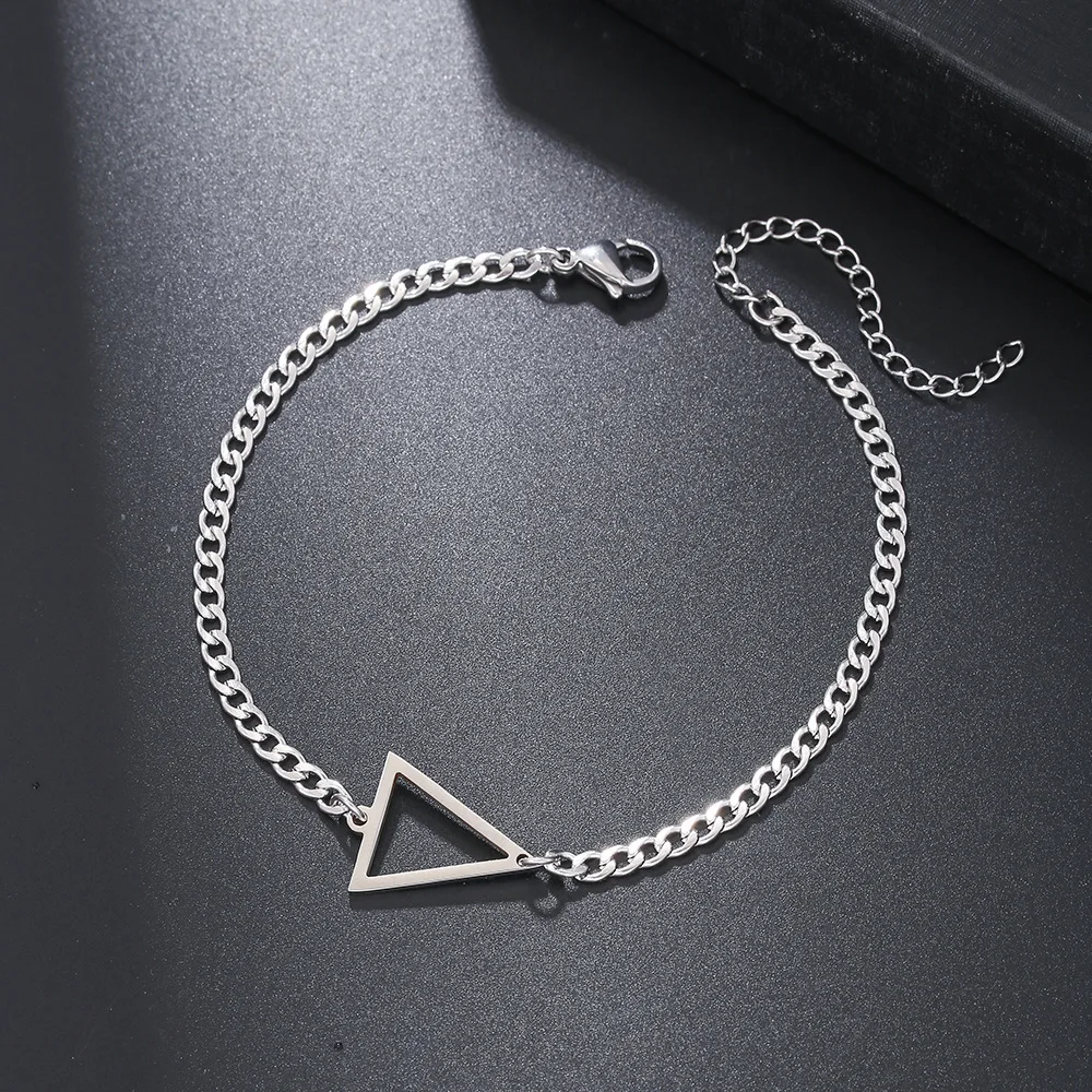 Geometrisches Edelstahl-Dreieck NK-Kettenarmband, Herren Hip-Hop Silberfarbenes Kreuz-Hohlherz-Armband, Damenschmuck – Detail 3