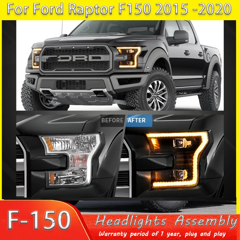 

Car LED Front Lamp Assembly For Ford Raptor F150 F-150 2015-2020 US Version Refit Automobile Accessories Lens DRL Headlight