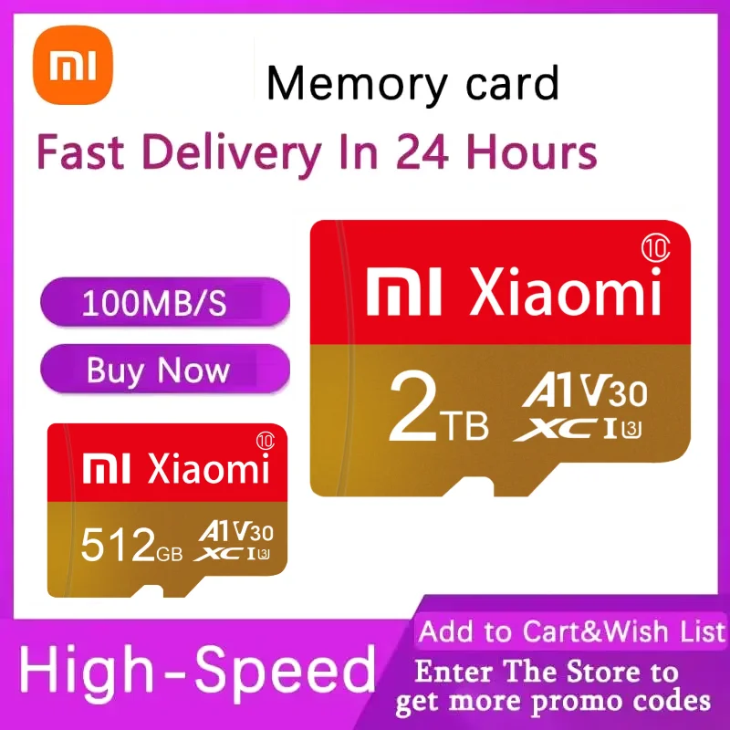 بطاقة ذاكرة Xiaomi الأصلية 1 تيرا بايت 2 تيرا بايت عالية السرعة مايكرو TF بطاقة SD 512 جيجابايت بطاقة SD V60 U3 TF بطاقة لعبة نينتندو سويتش Ps4 Ps5