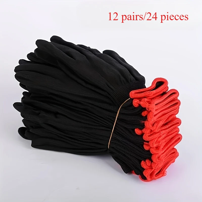 12 Pairs of Black Nylon Gloves, Suitable for Motorcycle Riding and Car Maintenance - Breathable and Durable Insulated Gloves