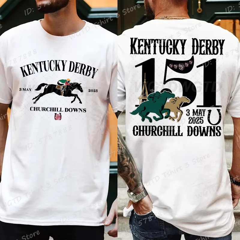 

Футболка Kentucky Derby 2025 для мужчин, рубашка для любителей конных гонок, футболка 151-го бега для роз, футболки для гонок в стиле ретро, мужская одежда