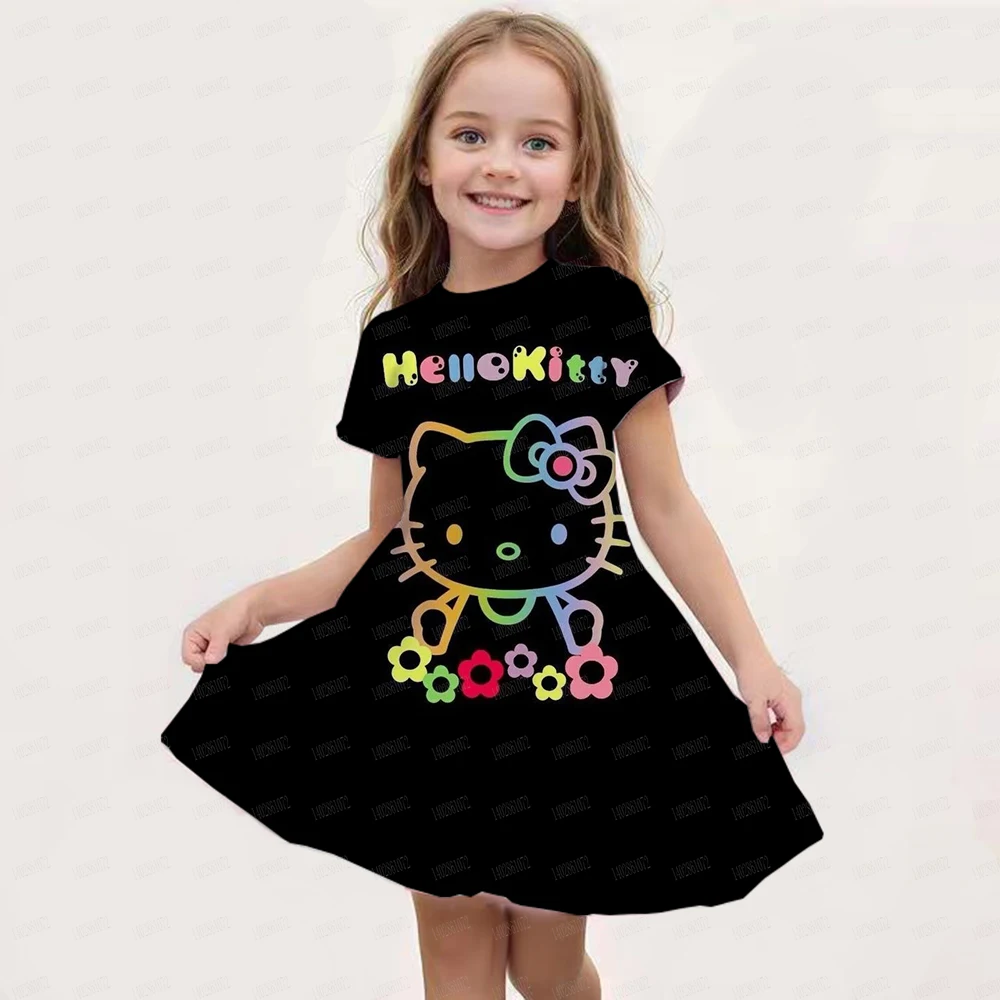 Summer New Children\'s Clothing Hello Kitty Printed Sleeveless Dress For 3-14 Year Old Girls Casual Breathable Princess Dress2024