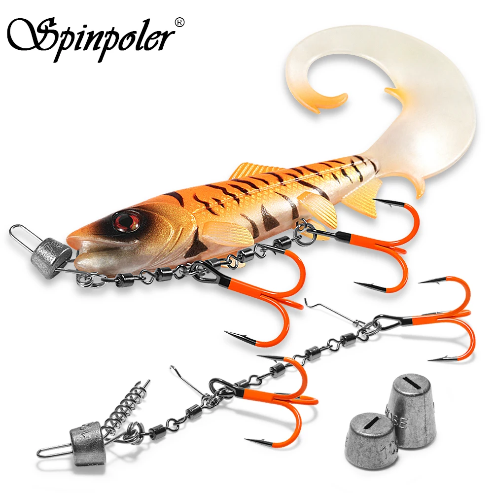 Spinpoler Firebomb Soft Swimbait mit Flammen-Stinger-Rig-Set, UV-beständige Haken, Salzwasser-Großfisch-Bootsangel-Zubehör, Köder, 4 Stück