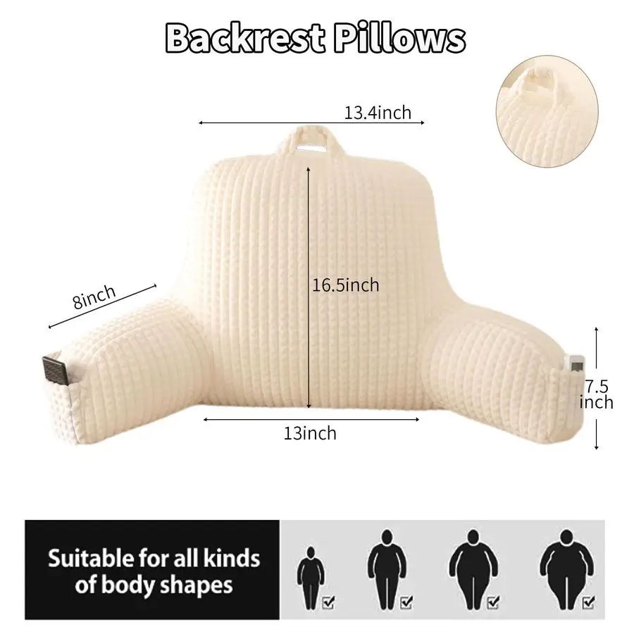 وسادة للجلوس في السرير، وسادة قراءة كبيرة بمسند ظهر مع مسند للذراع، وسادة دعم مسند الظهر للجلوس على الأريكة والأريكة وF