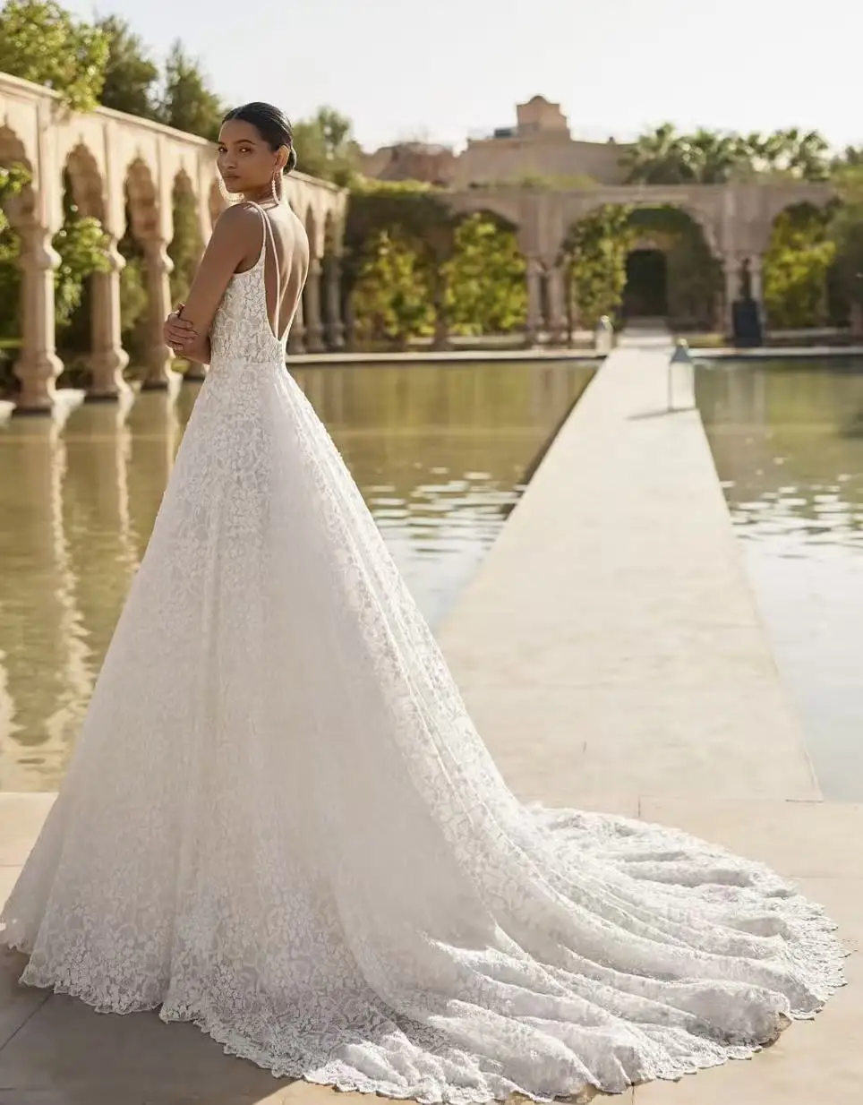 Nimf A-lijn trouwjurken boothals spaghettibandjes vestido de novia kant chique op maat gemaakte robe de mariee