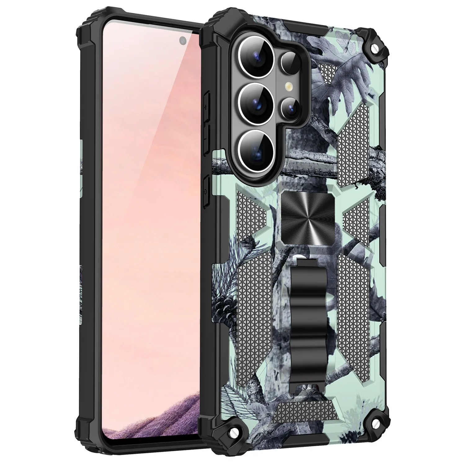 Tarnmuster Anti-Schock-Hülle für Samsung Galaxy S26 Ultra S25 FE S24 A56 A16 A17 A37 A57 Militärische Rüstung mit Integriertem Ständer – Detail 10