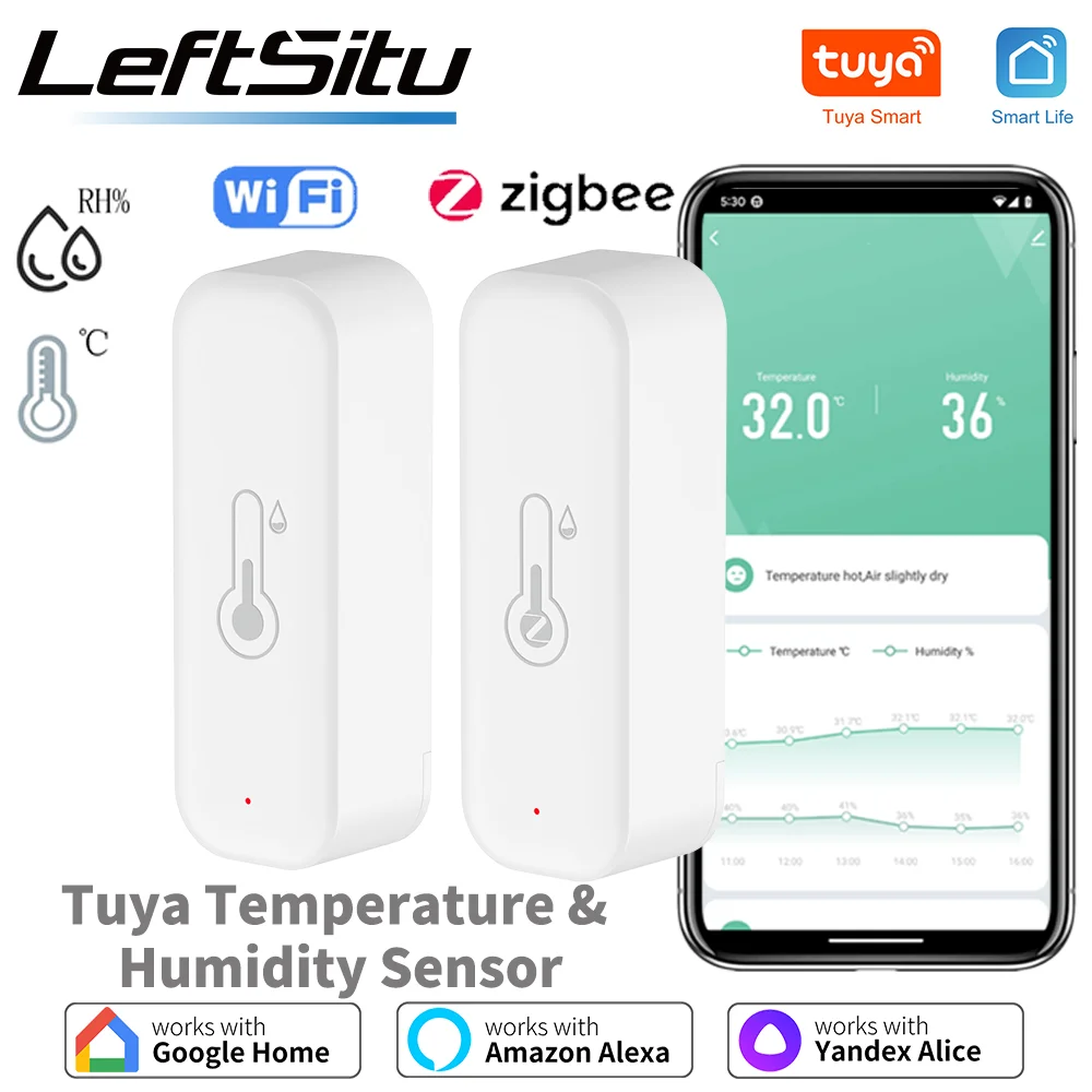 Tuya WiFi Zigbee 3.0 Temperatura e umidità Termometro per casa intelligente Igrometro APP Allarme remoto Funziona con Alexa Google Home