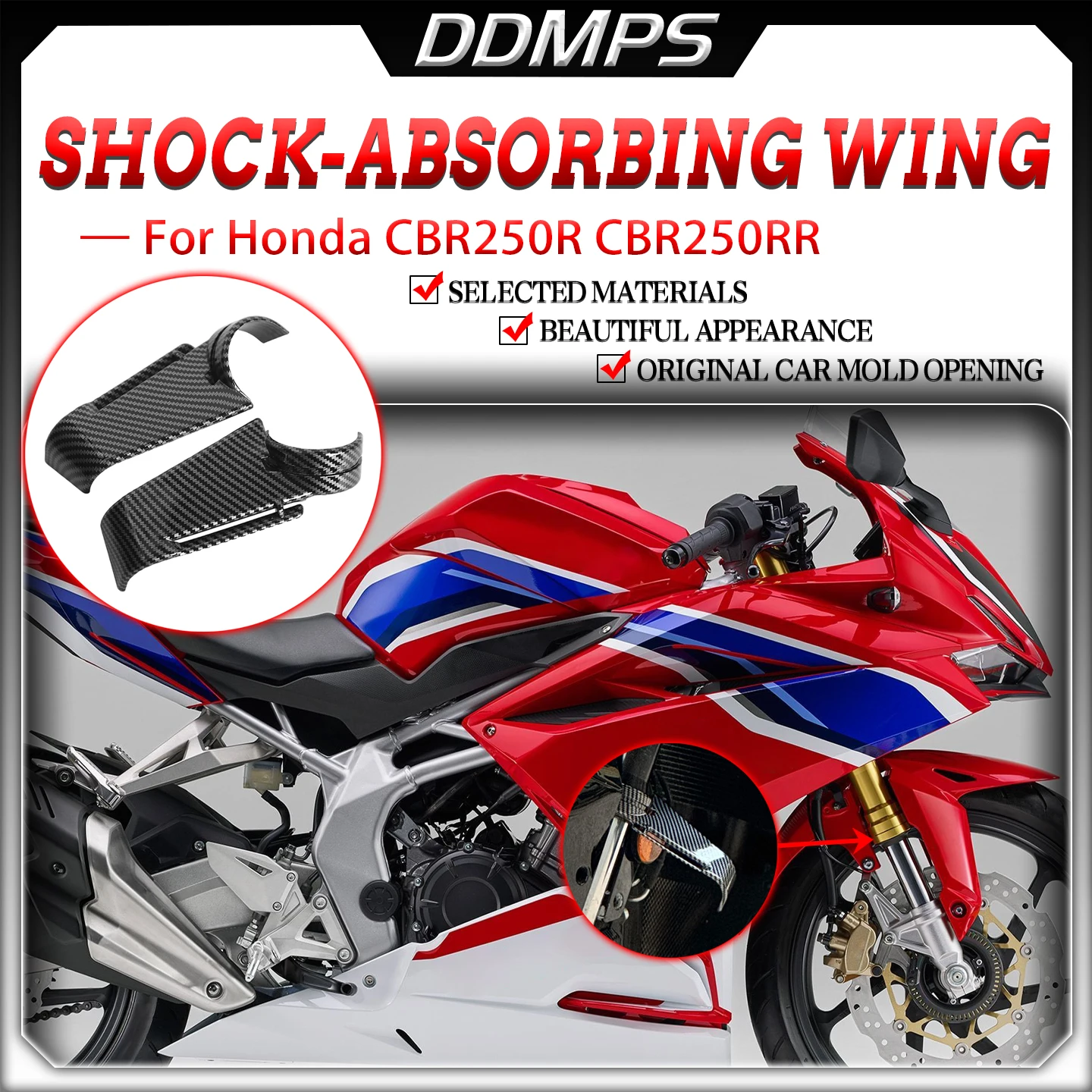 For Honda CBR250R CBR250RR Motorcycle Shock Absorption Fixed Winglet Decorative Spoiler Wing Accessories Side-Mounted Fixed Wing