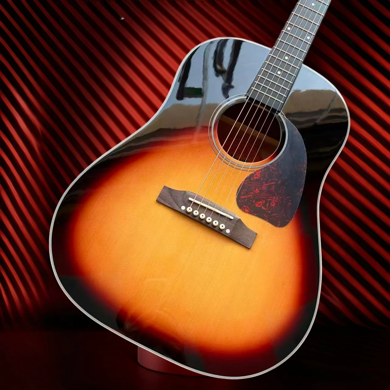 J45 Dreadnought Sunburst Vintage Acoustic Guitar Spruce Top Mahogany Back Sides Tortoiseshell Pickguard Round‑Body Folk Guitar