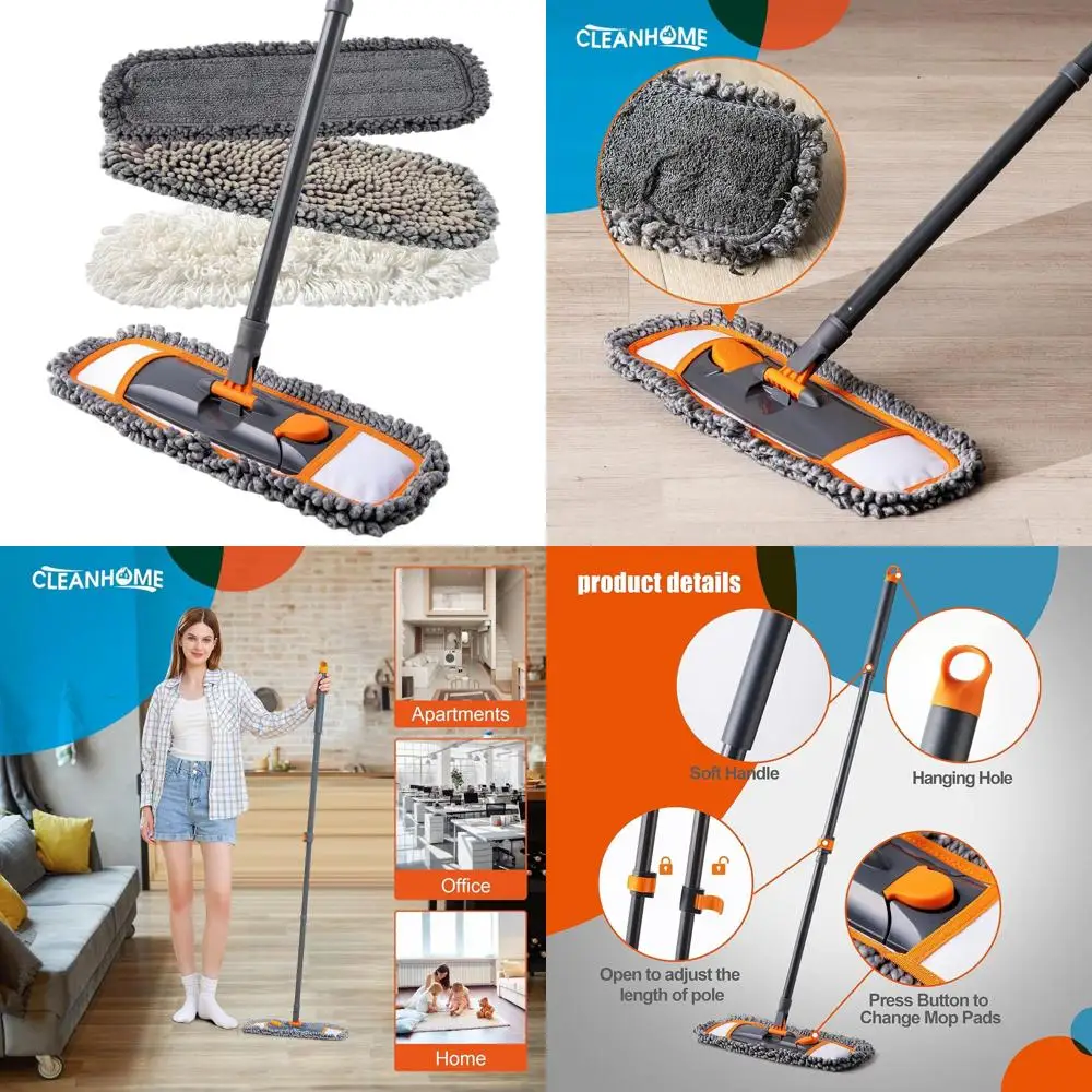 

Adjustable 55 Multi-Surface Mop with 3 Washable Pads for Hardwood, Marble, Tile Floors - Orange