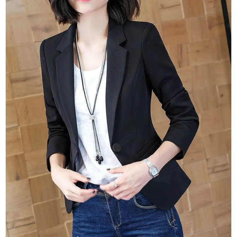 بدلة نسائية ضيقة مناسبة للربيع والصيف النسخة الكورية من Jaet Long Sve بزر واحد للإغلاق Ele irt