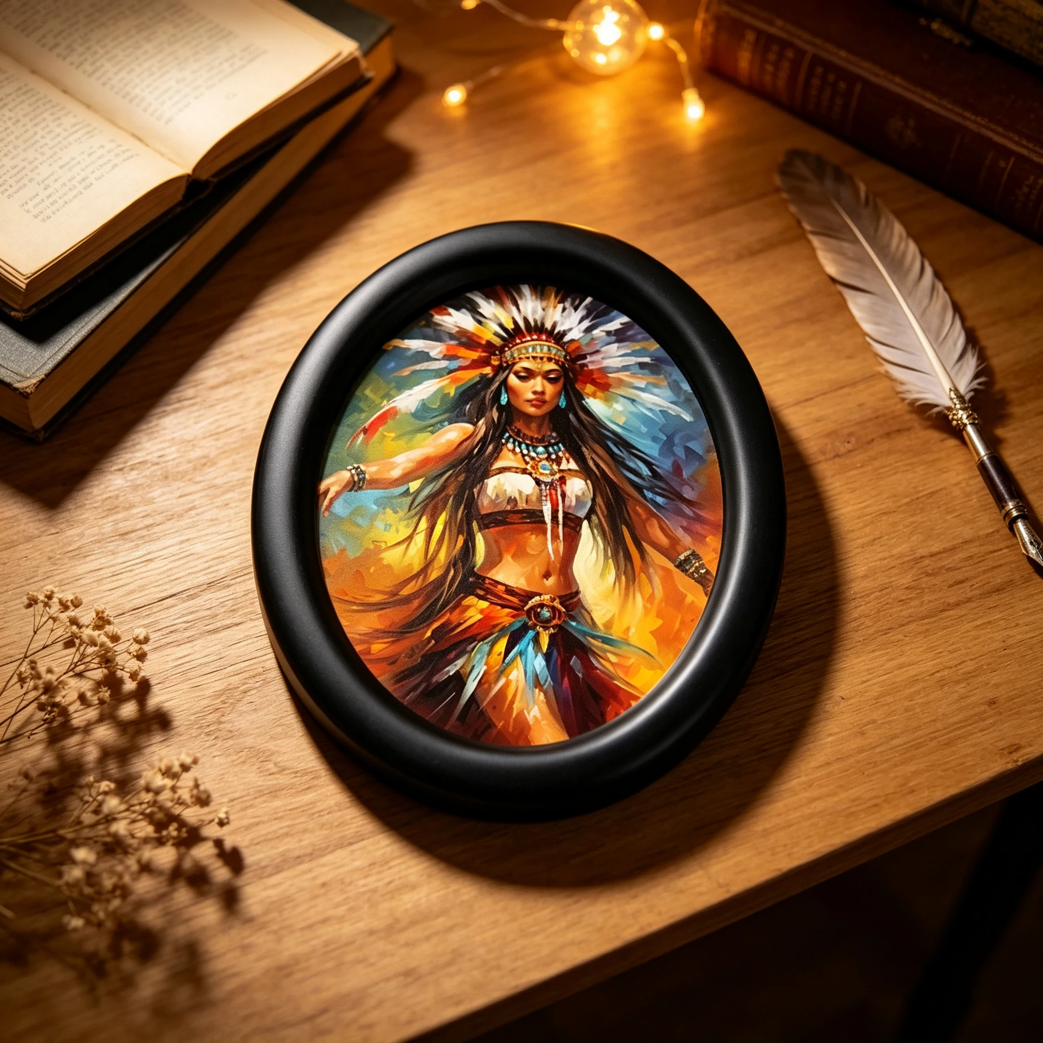 Colorful Women Portraits Art Stylish Wooden Elliptical Photo Frame, Perfect for Home & Holiday Decoration, Great Gift Choice