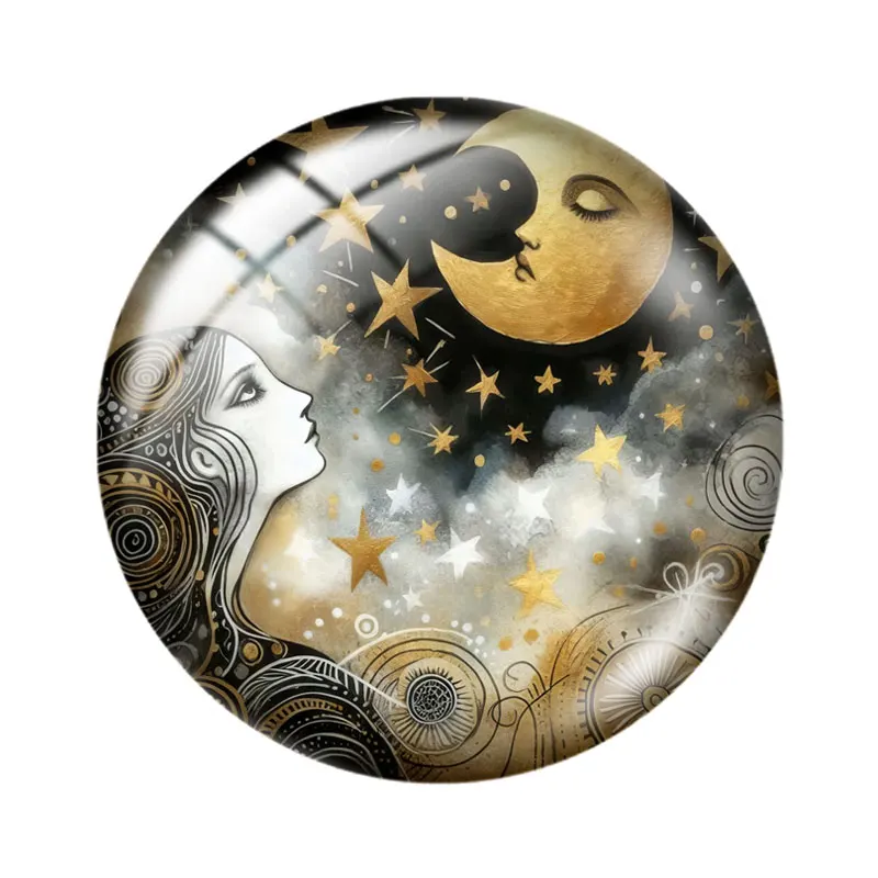 Retro Moon Girl 10pcs 12mm/18mm/20mm/25mm Round photo glass cabochon flat back Making findings for bracelets