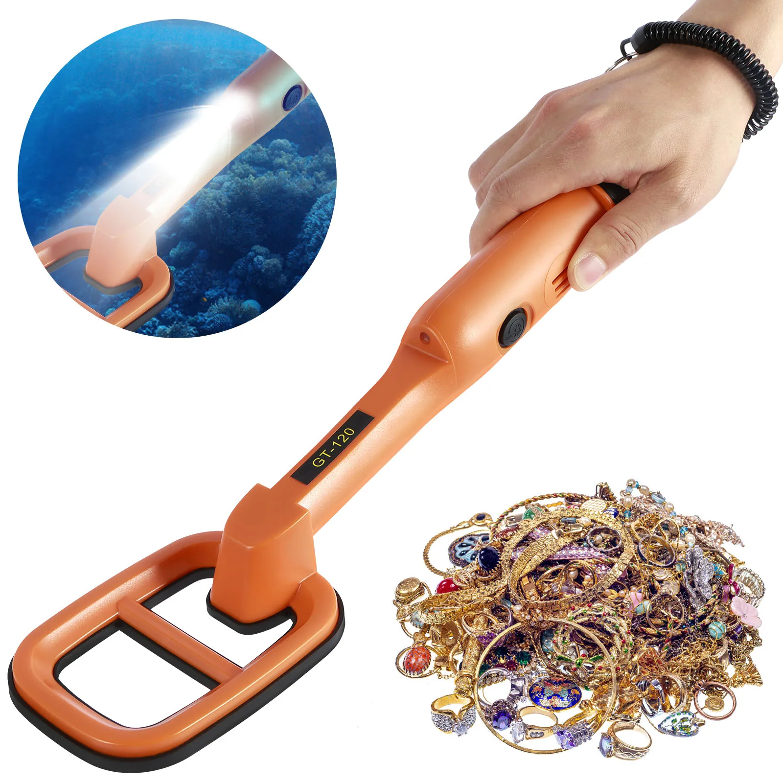 Underwater Metal Detector 9.84FT IP68 Fully Waterproof 4.2inch Coil Metal Detector with LED and Alarm Handheld GT-120 Metal