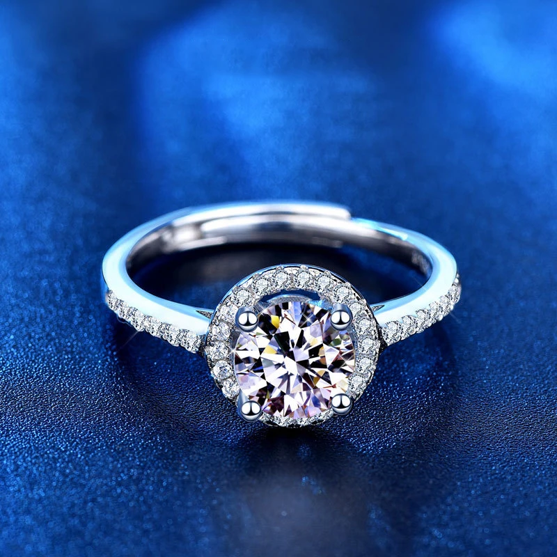 

Real Moissanite 925 Sterling Silver Ring For Women Round 1CT 2CT Brilliant Diamond Finger Band Wedding Jewelry Gift