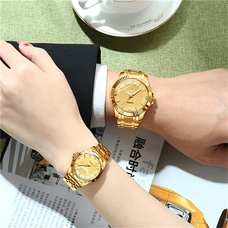 2025 TOP Brand Luxury Gold Dress Watches Stainless Steel Unique Golden Woman Men Business Quartz Wristwatch Waterproof Man Clock