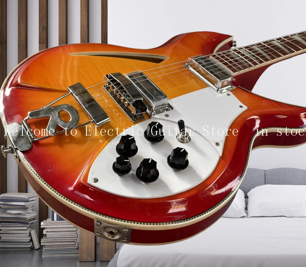 Semi-hollow vintage sunset red 6-string electric guitar,classic R-shaped guitars,high appearance level rock performance #ASP6542