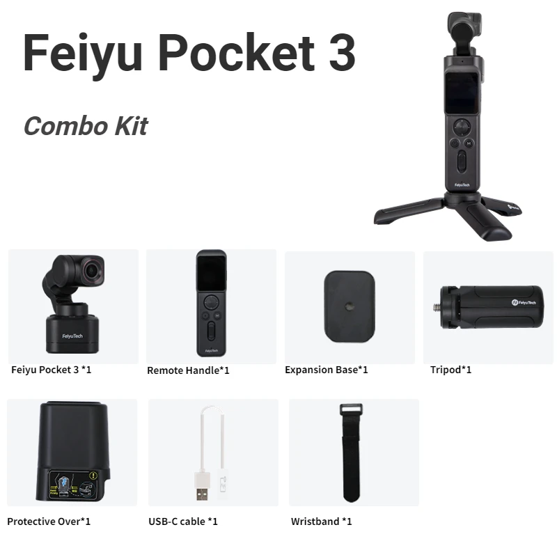 FeiyuTech Feiyu Pocket 3 Kit Stabilizzatore a 3 assi staccabile senza fili Telecamera cardanica 4K60fps Footage Attacco magnetico Monitoraggio AI