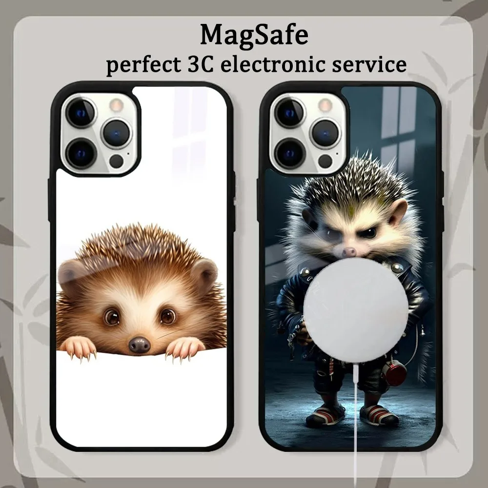 Kawaii Hedgehog Phone Case For iPhone 15 14 13 12 11 Pro Max Plus Mini Mirror Magnetic Cover