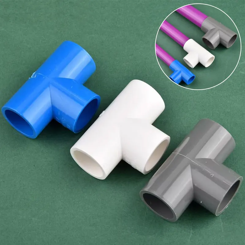 20~50mm PVC Tee Connector T-type 3 Way Tube Adapter Water Pipe Fittings Garden Irrigation Water Supply System Pipe DIY Joints