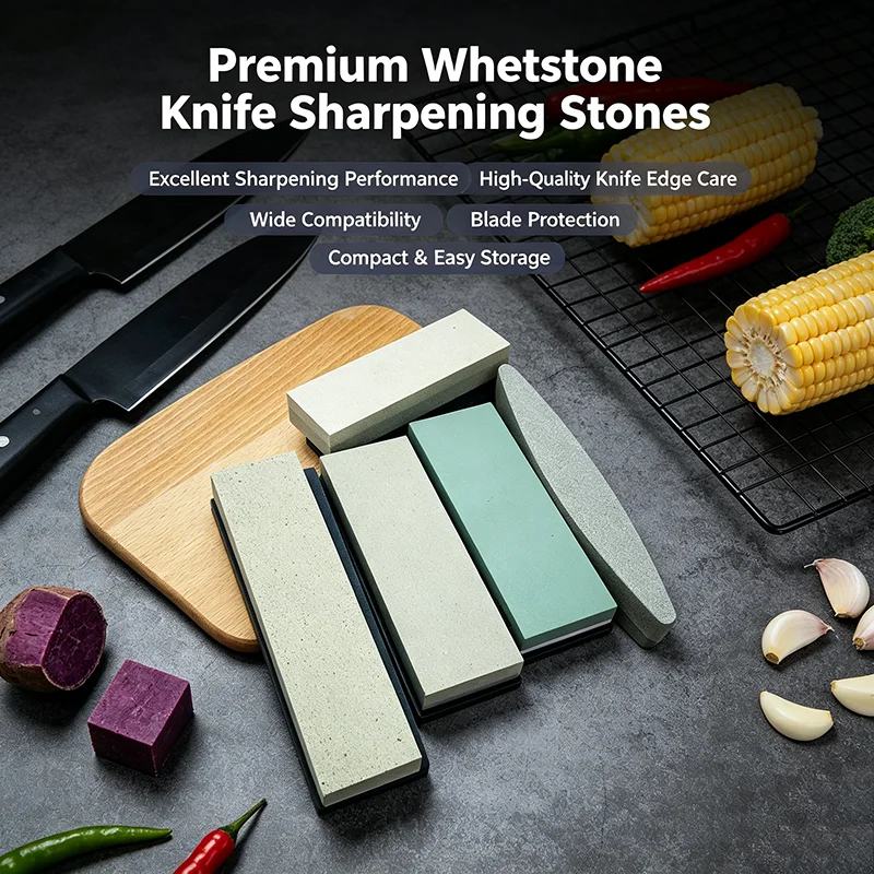 Professional Knife Sharpening Stone Kit 400/1000 3000/8000 Grit Non-slip Bamboo Base Whetstone Angle Guide for Outdoor Camping