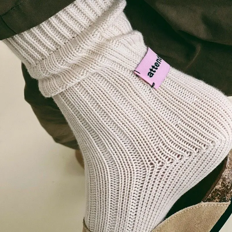 1 Pair Autumn Winter Thick Thread Trendy Socks Retro Stacked Socks Rib Knitted Medium Tube Socks Men and Women Stocking 2024