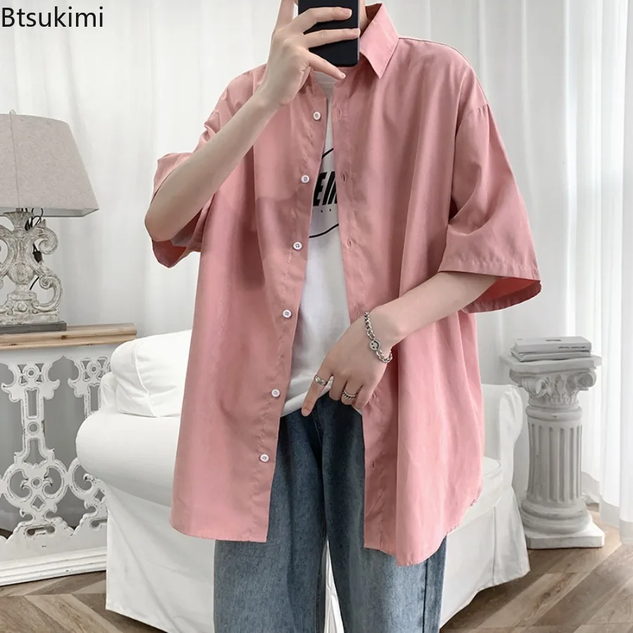 Spring Summer Loose Casual Shirts Men's Short Sleeve Lapel Casual Cardigan Tops Fashion Streetwear Male Versatile Shirt Jackets