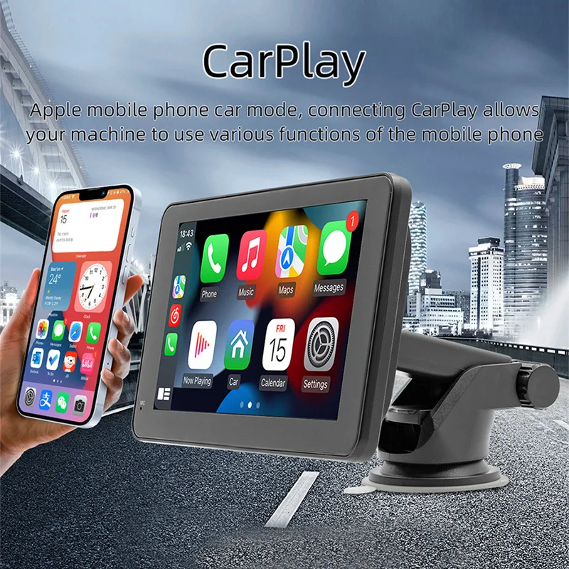

7-дюймовый портативный автомобильный MP5-плеер, умное стерео радио с CarPlay и Android Auto, сенсорный экран, беспроводной Bluetooth, FM, универсальный мультимедийный монитор