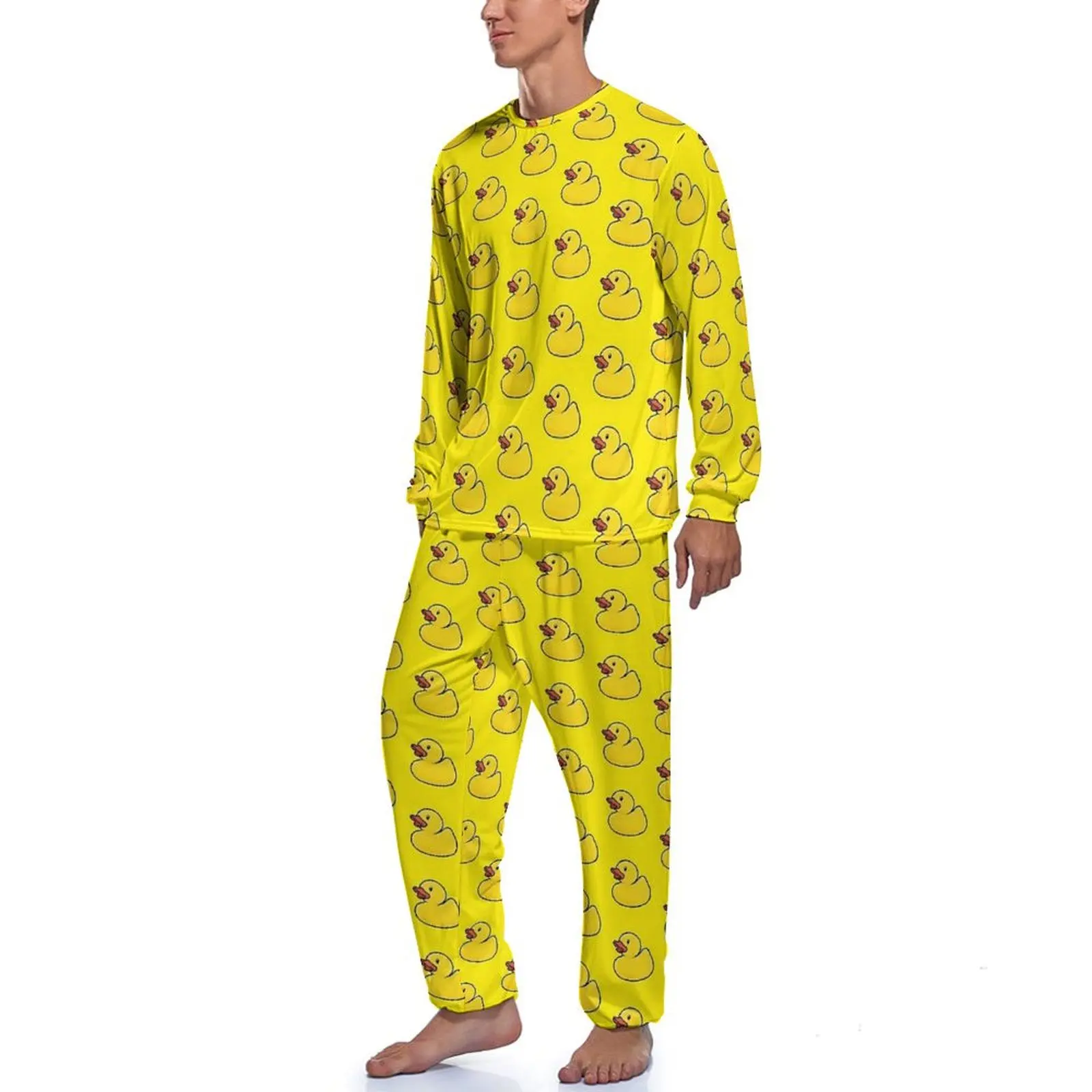 Rubber Ducks in Yellow Pajamas Spring 2 Pieces  Cool Pajama Sets Man Long-Sleeve Room Graphic Home Suit