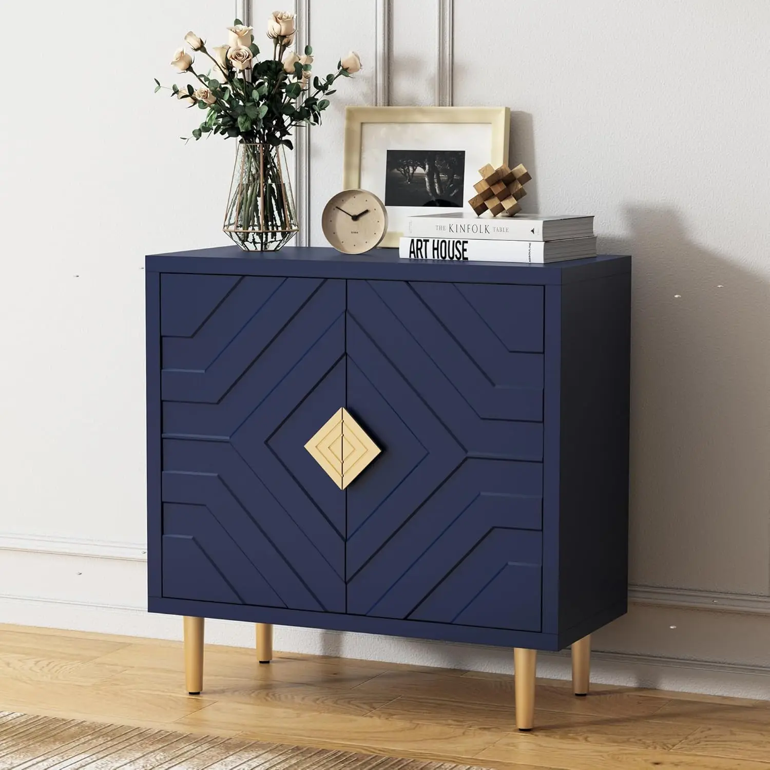 Sideboard Storage Cabinet with 2 Doors Accent Cabinet with Decorative Embossed Pattern Doors Sideboard Buffet Cabinet for Living