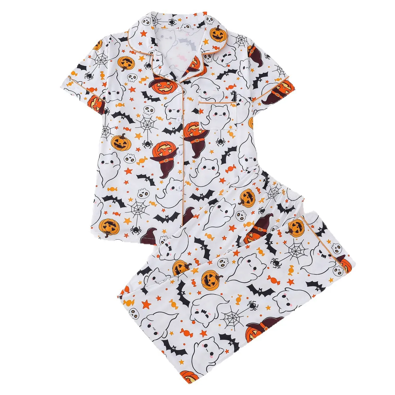 Pajamas for Women Halloween Women's Sleepwear Printed Collar Short Sleeved Pajamas