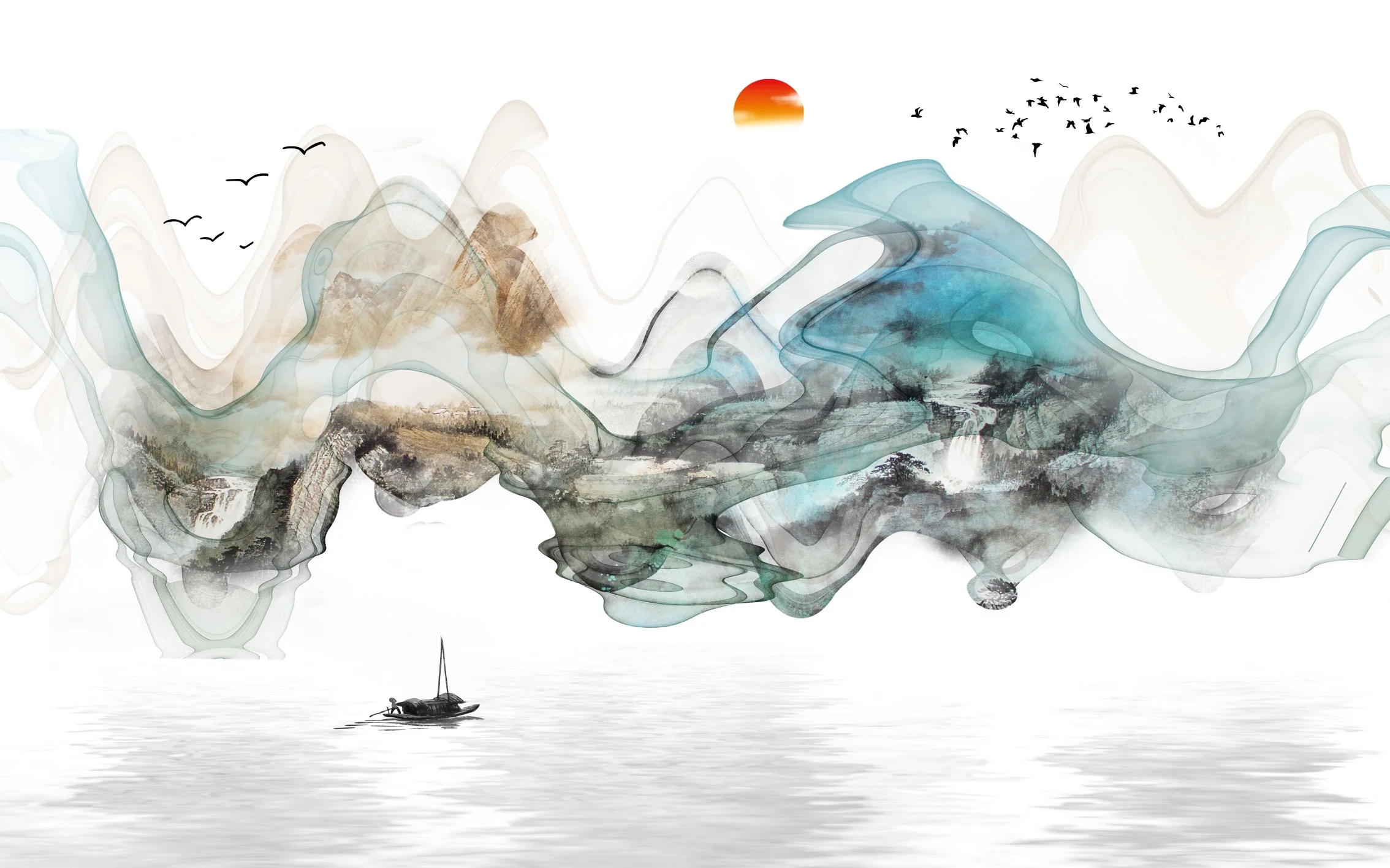 Custom wallpaper modern mural wall stickers Nordic advanced colorful ink line smoke streamer TV background wall 3d wallpaper