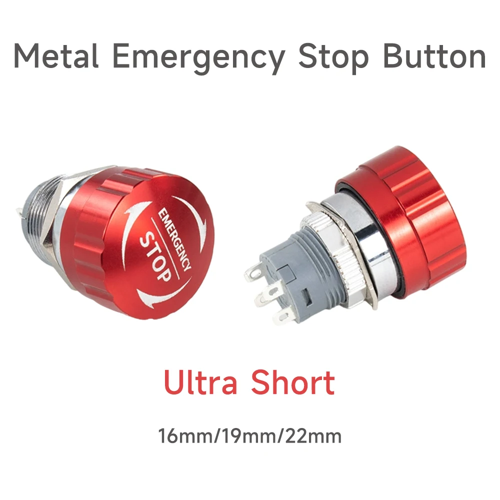 16/19/22mm Ultra Short Metal Emergency Stop Button Mushroom Emergency Switch Self-Locking Stop Charging Pile Power Outage On Off