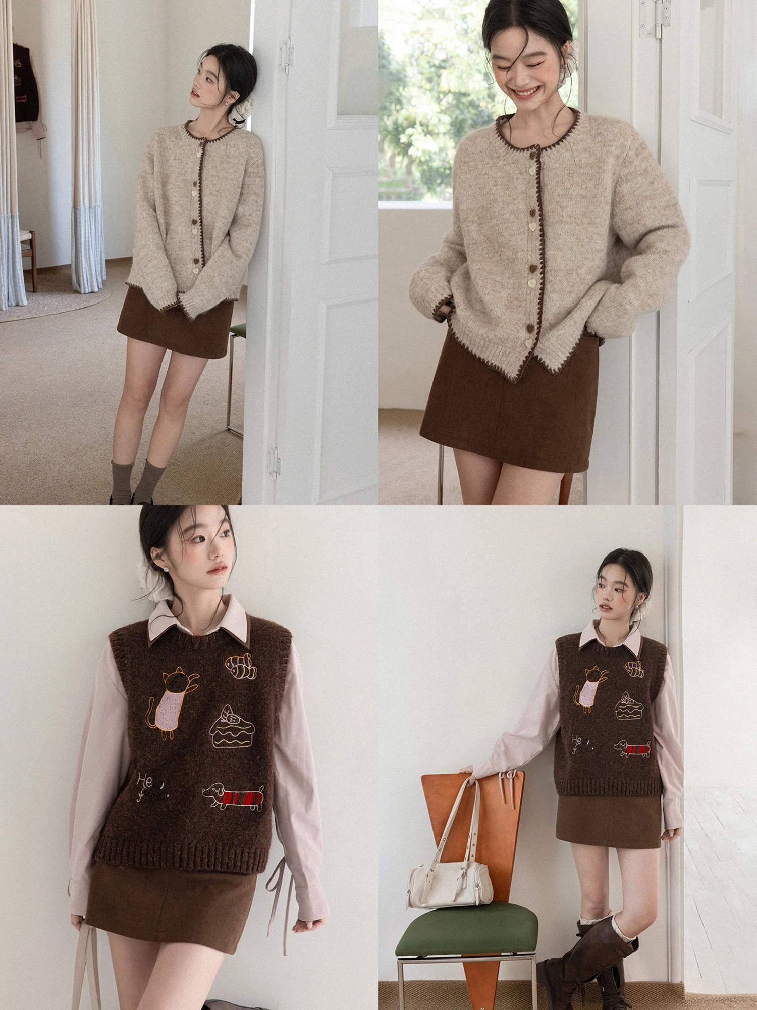 슬리밍 하이웨이스트 A라인 미니스커트 여성용 겨울 신상 인조가죽 따뜻한 캐주얼 스커트 폴리에스터 원단 지퍼 여밈